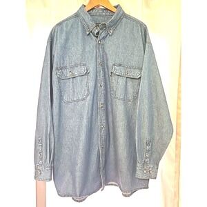 KEY Men's 3XLR Blue Denim Pearl Snap Shirt Long Sleeve Workwear Casual Thick
